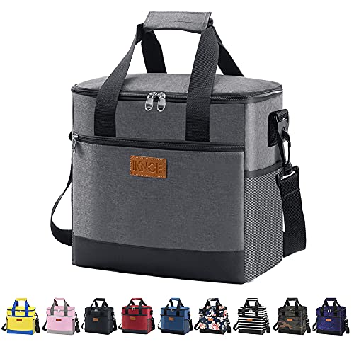 iknoe 24-Can Insulated Cooler Bag, Leak-Resistant Lunch Tote Grey - color: Gray, size: Large