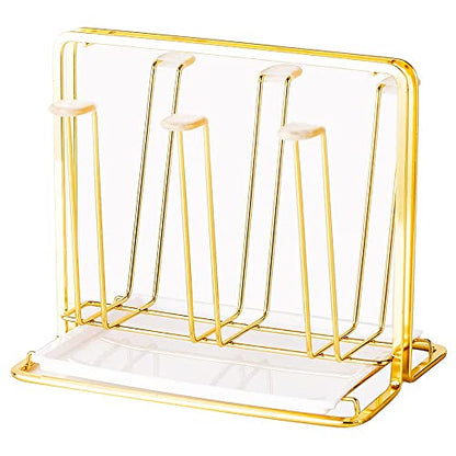 Metal Cup Drying Rack with 6 Hooks - color: Gold