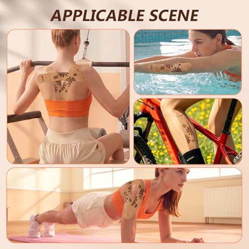 Cute Pattern Kinesiology Tape for Women, 2 Rolls 40 Pre-Cut Strips - color: Beige Floral