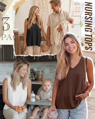 3 Pack Womens Maternity Nursing Tank Top - color: Brown, White, Black, size: XX-Large