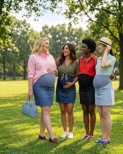 fitglam Women's Maternity Denim Skirts Over Belly Stretchy Pregnancy Skirts with Built-in Shorts - color: 02 Light Blue, size: Medium
