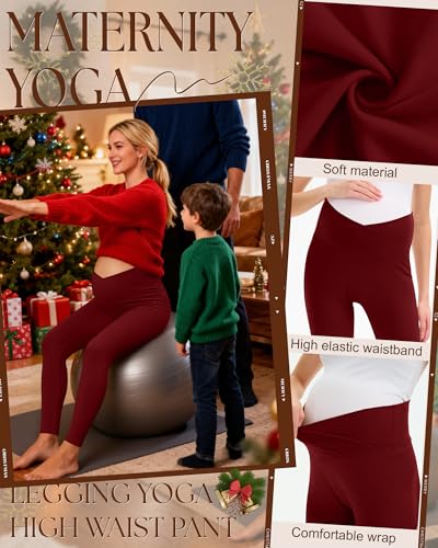3 Pack Women's Maternity Leggings Pregnancy Pant - color: Black, Navy Blue, Burgundy, size: Medium
