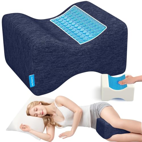 Knee Pillow for Side Sleepers, Leg Pillow with Cooling Gel, Blue/Large - color: Dark Blue, size: Large
