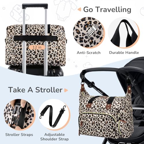 Tenot Diaper Bag Tote, Baby Diaper Bag with Pacifier Case Leopard Print - color: Leopard Print, size: Large