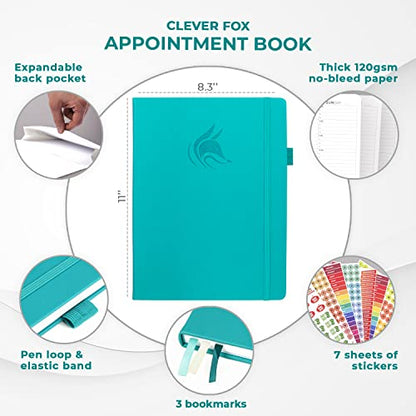 Clever Fox Appointment Book, 15-Minute Daily Planner, Undated Turquoise - color: Turquoise