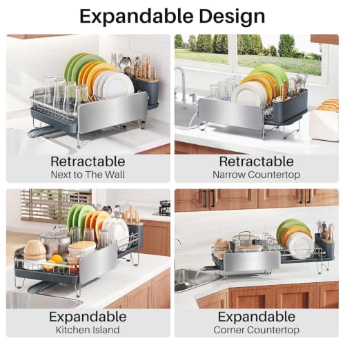 Stainless Steel Dish Drying Rack for Kitchen Counter, Expandable, Silver - color: Silver