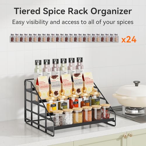 Bunoxea 4 Tier Adjustable Spice Rack for Cabinet & Countertop, Black 2Pack - size: 2 Pack