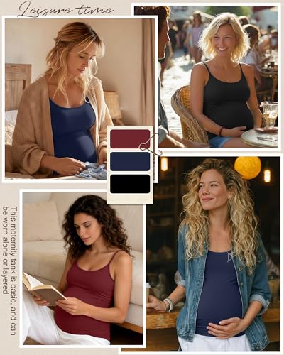 Ficerd 3 Pack Women's Maternity Tank Tops - color: Wine Red, Navy Blue, Black, size: X-Large