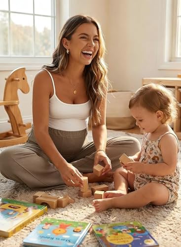 BLENCOT Women's Maternity Pants Work Adjustable Waisted Wide Leg Waffle Knit Trousers Pregnancy Clothes with Pockets - color: Khaki, size: Medium