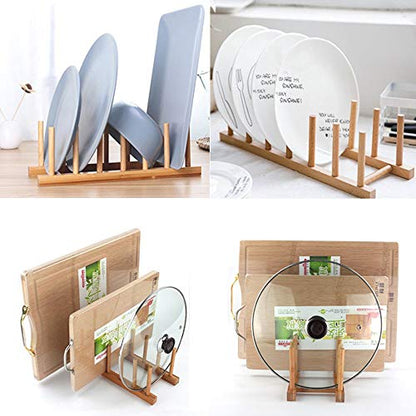 Bamboo Wooden Plate Racks Dish display Holder Kitchen Storage, Pack of 2 - size: Pack of 2