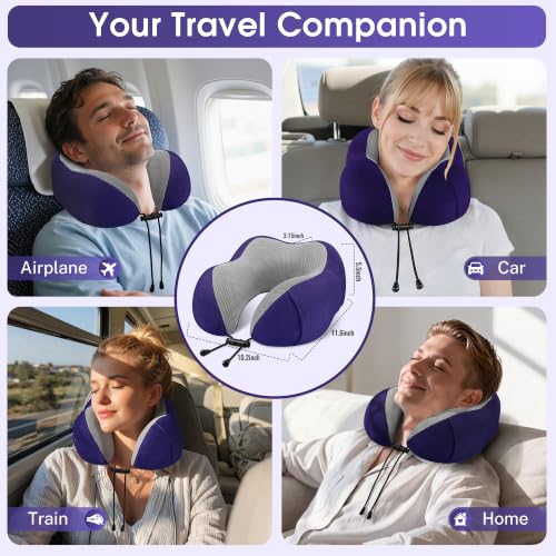 CloudBliss Neck Pillow for Airplanes, Memory Foam Travel Pillow, Navy - color: Navy