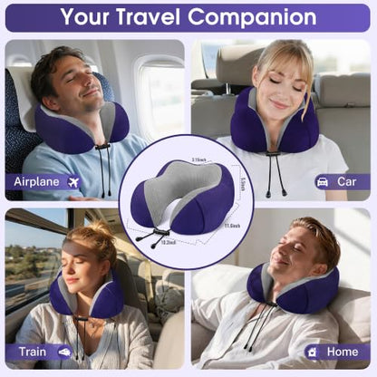 CloudBliss Neck Pillow for Airplanes, Memory Foam Travel Pillow, Navy - color: Navy