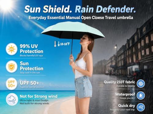 BAODINI Mini Travel Umbrella with UV Sun Protection, Compact Pocket-Size - color: E-1 Pack Green