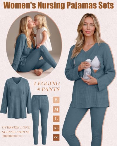 Neer 2 Pcs Maternity Nursing Pajamas Set Oversize - color: Haze Blue, size: XX-Large