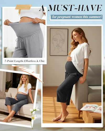3 Pack Maternity Capri Pants - color: Black, Dark Heather Gray, Light Heather Gray, size: Medium