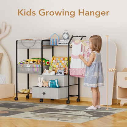 BBLIKE Diaper Caddy Organizer, Baby Storage Cart with Hanging Rack, Gray - color: Grey