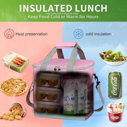 IKNOE 24-Can Insulated Cooler Bag, Leak-Resistant Lunch Tote Pink - color: Pink, size: Large