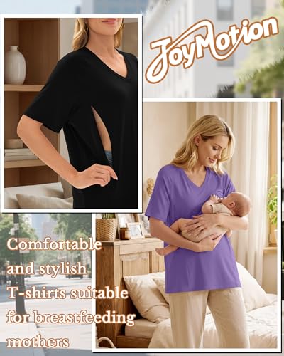 4 Pack Women's Nursing Short Sleeve Shirts - color: Sky Blue, Purple, Light Brown, Black, size: Medium