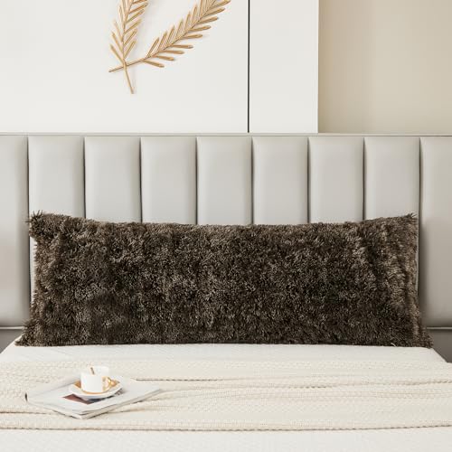 JAUXIO Faux Fur Fluffy Body Pillow Cover Luxury Shaggy Plush Decorative Body Pillowcase, Ultra Soft and Cozy Zipper Closure 21 x 54 Inches, Ombre Dark Grey - color: Ombre Dark Grey