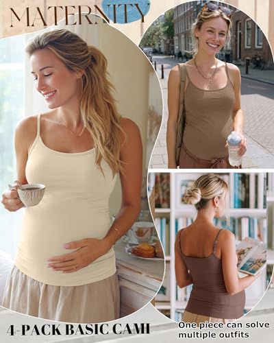 Ficerd 4 Pack Womens Maternity Nursing Tank Tops - color: Cream, Camel, Brown, Dark Brown, size: Large