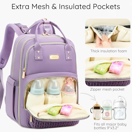 AIJIEKE Diaper Bag Backpack, Large Multi-functional Diaper Backpack, Purple - color: Purple