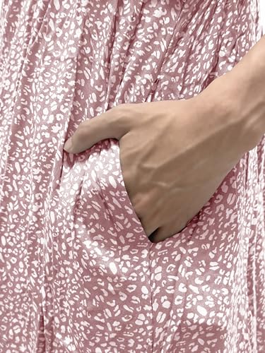CzzzyL Womens Nursing Dress Summer Floral Print Smocked Maxi with Pockets - color: Leopardpink, size: Medium