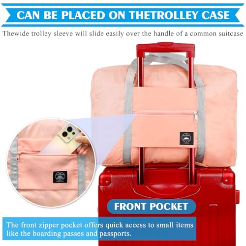 Travel Bag 2PCS Foldable Duffle Tote Weekender Overnight Luggage Bag - color: Pink+Red