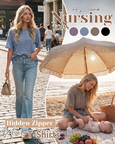 Huukeay 4 Pack Women's Nursing Shirts - color: Purple, Blue, Light Coffee, Black, size: X-Large