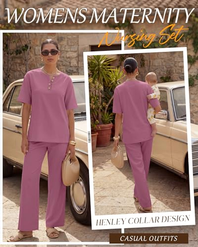 Women Maternity Nursing Set - color: Pink Purple, size: XX-Large