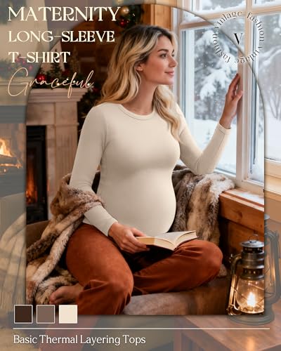 3 Pack Women's Thermal Maternity Shirts - color: Apricot, Camel, Brown, size: X-Large