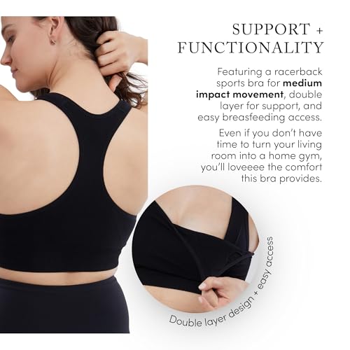 Ingrid & Isabel Basics - Medium Impact Nursing Sports Bra - Seamless Nursing Sports Bras for Breastfeeding - size: Medium