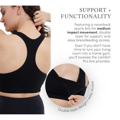 Ingrid & Isabel Basics - Medium Impact Nursing Sports Bra - Seamless Nursing Sports Bras for Breastfeeding - size: Medium