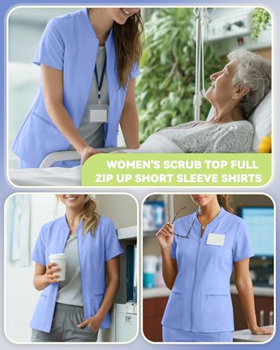 Oakgarden Womens Scrub Top Short Sleeve Nurse Shirts - color: Light Blue, size: Medium