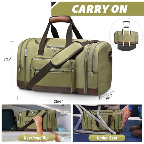 50L Expandable Canvas Duffle Bag Weekender Travel Carry On Gym - color: Green