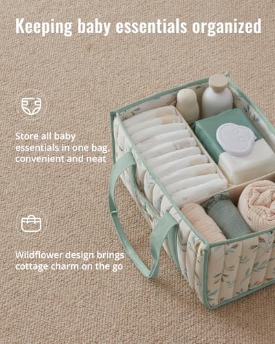 Blissful Diary Leaf Diaper Caddy Organizer, Storage Basket, Sage Leaf - color: Sage Leaf