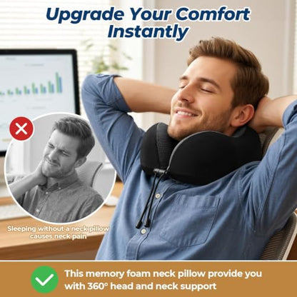 ExploreBliss Travel Pillow, Memory Foam Neck Pillow Airplane, Black - color: Black