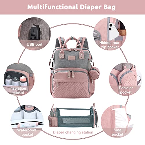 JOLLITO Diaper Bag Backpack with Changing Station, Baby Registry Search - color: Pink