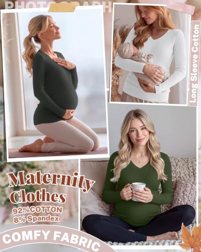 4 Pack Women's Maternity Shirts - color: Army Green, White, Dark Gray, Black, size: Large