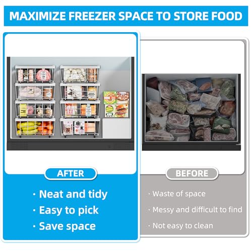 6 Pack Expandable Freezer Organizer Bins, Stackable Chest Freezer Basket - color: White, size: 6 Packs