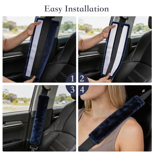 Amooca 2-Pack Soft Furry Universal Seatbelt Cover Car Shoulder Pad - color: Dark Blue, size: 10.5in 2pack