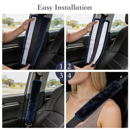 Amooca 2-Pack Soft Furry Universal Seatbelt Cover Car Shoulder Pad - color: Dark Blue, size: 10.5in 2pack
