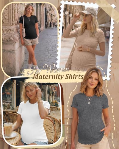 Riyiper 4 Pack Maternity Ribbed Knit Shirts for - color: Khaki, White, Dark Gray, Black, size: X-Large