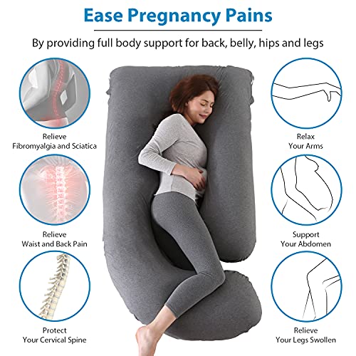 BATTOP Pregnancy Pillows for Sleeping- U Shaped Full Body Maternity Pillow, Pregnancy Pillow for Side Sleepers with Removable Cover, Supports Back, Hips, Belly & Legs (Black Grey) - color: Black Grey