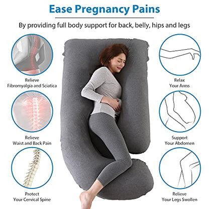 BATTOP Pregnancy Pillows for Sleeping- U Shaped Full Body Maternity Pillow, Pregnancy Pillow for Side Sleepers with Removable Cover, Supports Back, Hips, Belly & Legs (Black Grey) - color: Black Grey