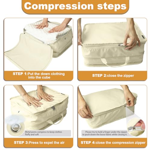 Compression Packing Cubes Travel Packing Suitcase Organizer Bags, Beige - color: Beige, size: Large