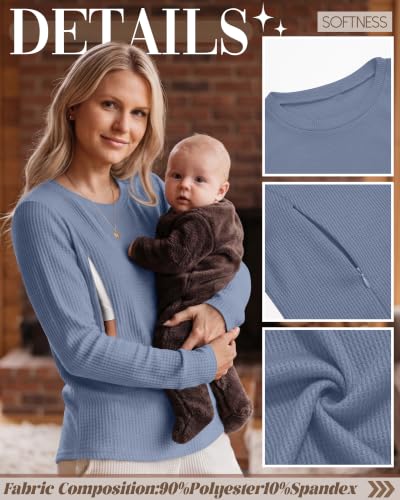Neer 3 Pack Women's Nursing Hidden Zipper Long Sleeve Shirts - color: Light Blue, Light Gray, Haze Blue, size: Medium