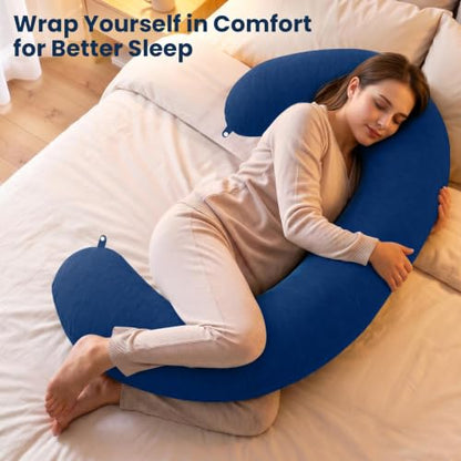 TranquilRelax C Shaped Body Pillow for Side Sleepers, Navy Blue-53"*10" - color: Navy Blue, size: 53*10 in