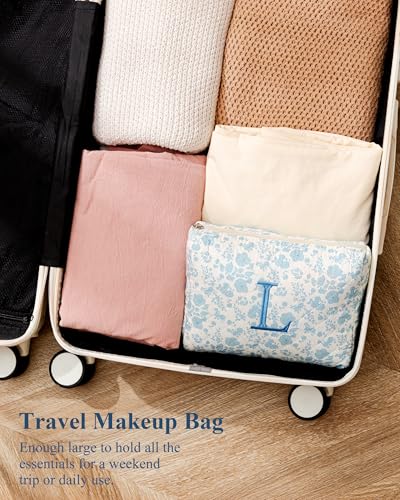 HBselect Initial Makeup Bag for Women Personalized Quilted Cosmetic Bag - color: 1Pc Medium Blueflower, style: D