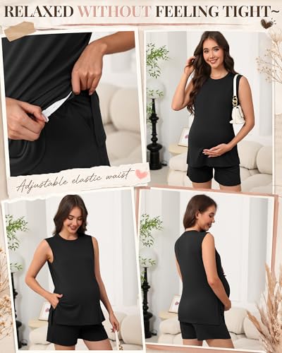 Riyiper Women's Maternity 2 Piece Casual Outfits Sets - color: Black, size: XX-Large