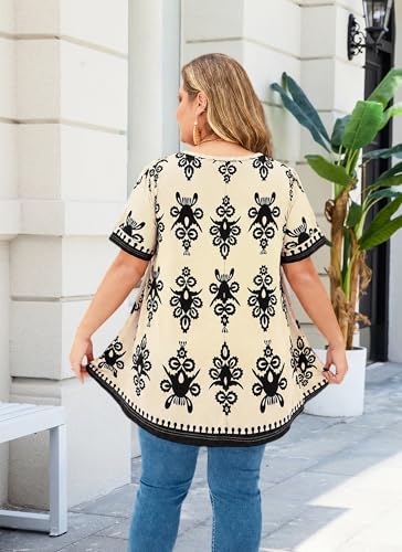 Womens Plus Size Tunic Tops Swing Summer Casual Flowy Blouses - color: Beige Paisley Floral Tunics, size: X-Large